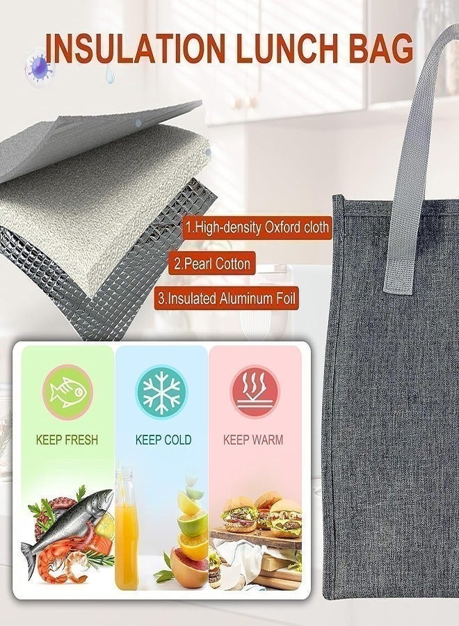 0 تي أوه وان تيك حقيبة الغداء، قابلة لإعادة الاستخدام، مناسبة للعمل في المكتب خارج الحرم الجامعي، إلخ. القماش الداخلي مصنوع من اللؤلؤ، رمادي، 25.5 × 22.5 × 13 سم - Image 2